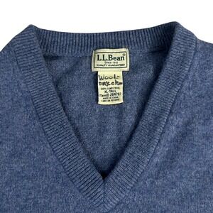 LLBean Mens Blue V Neck Wool Blend Sweater Vest Size XL